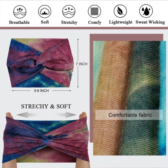 Boho Wide Headbands Polyester Spandex 8 Pack Fit Women Casual Yoga Sports main image 4